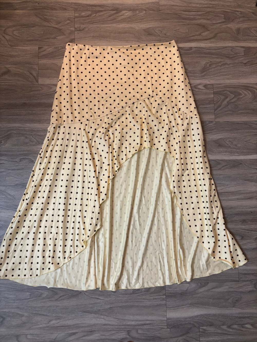 Polka Dot High-Low Cream Midi Skirt